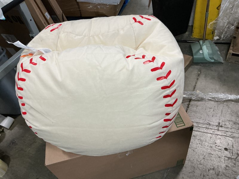 Condition photo showing As Is for Big Joe Sports Ball Bean Bag Chair for Kids, Baseball Plush, Ultra-Soft Lightweight Polyester Blend, 2.5 Foot Refillable
