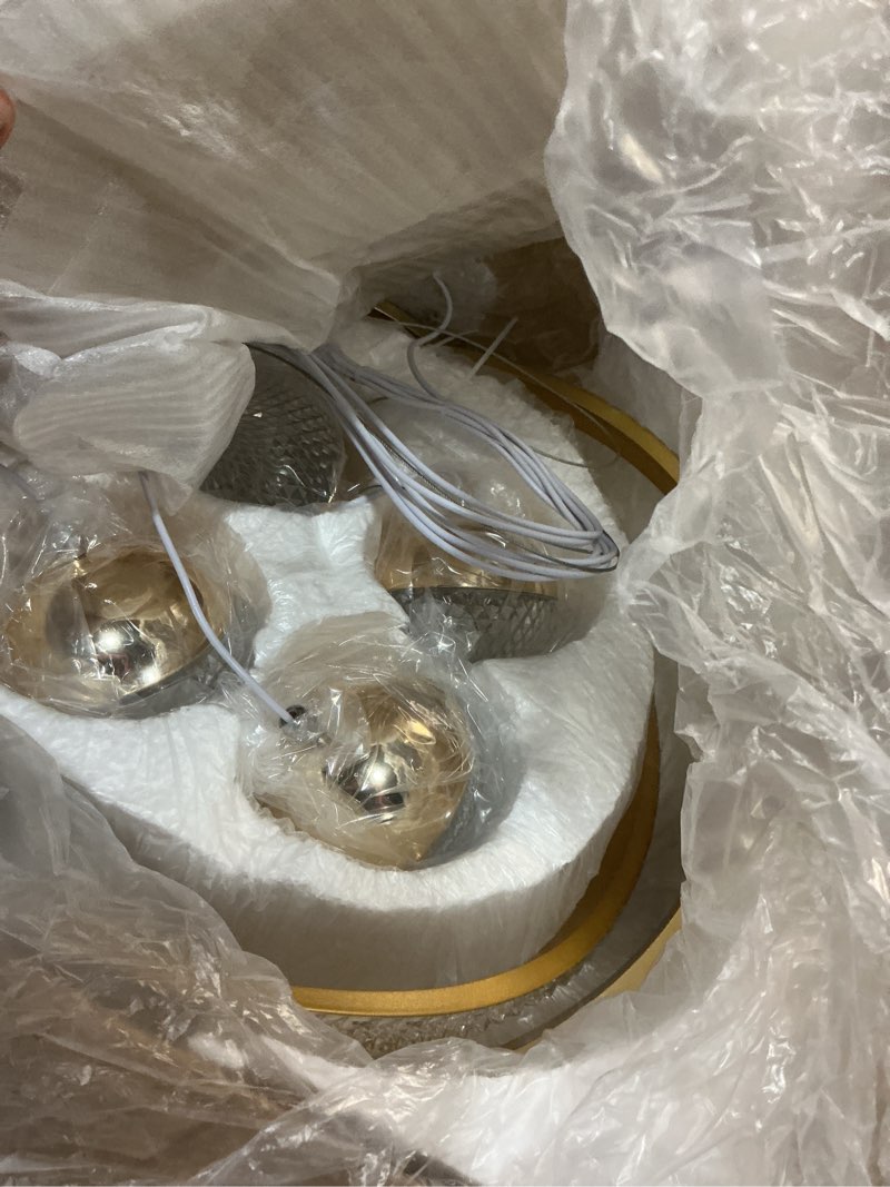 Condition photo showing Good Condition for Gold LED Chandeliers, 3-Color Dimmable Pendant Light Dining Room Light Fixtures for Kitchen Island Adjustable Modern Chandeliers for Dining Room Living Room Bedroom Gold,16.1inch