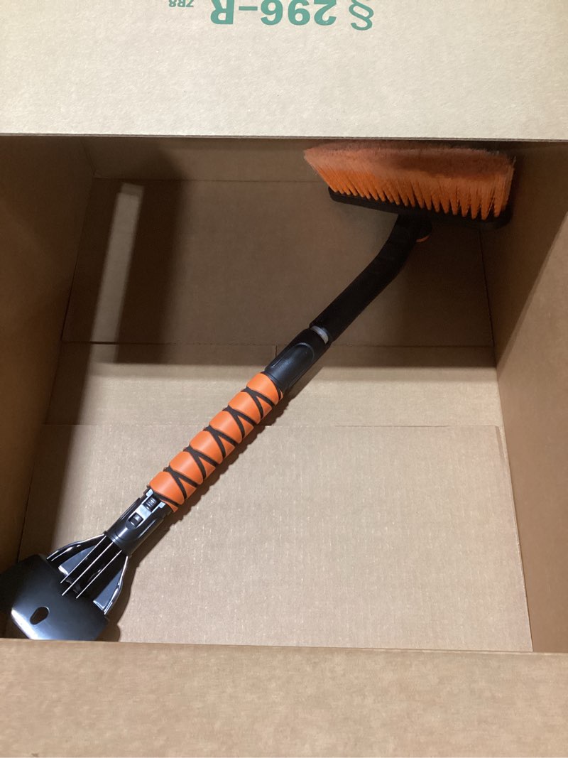 Condition photo showing Good Condition for 33" extendable snow brush and ice scraper for car windshield, 2-in-1 car snow brush & ice scraper with 360° pivoting brush head and comfortable foam grip for suv trucks sedans,orange