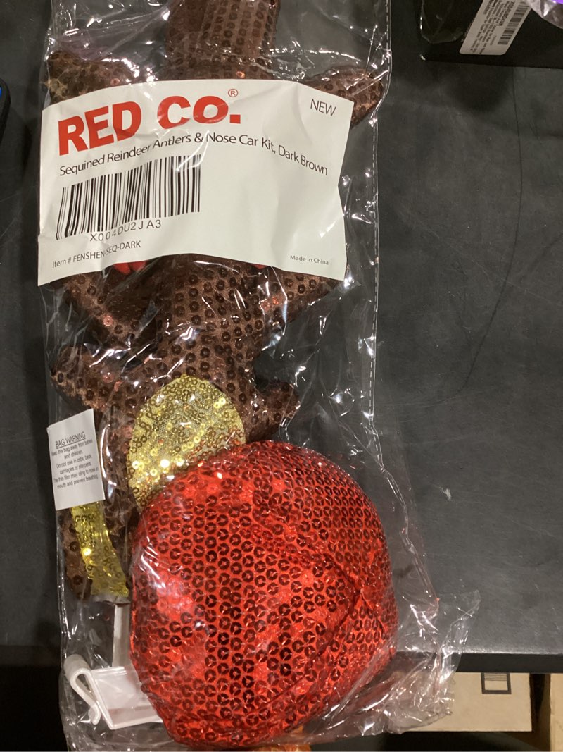 Condition photo showing New/Like New for Red Co. 16.5” Sequined Reindeer Antlers & Nose Christmas Car Kit Products, Dark Brown