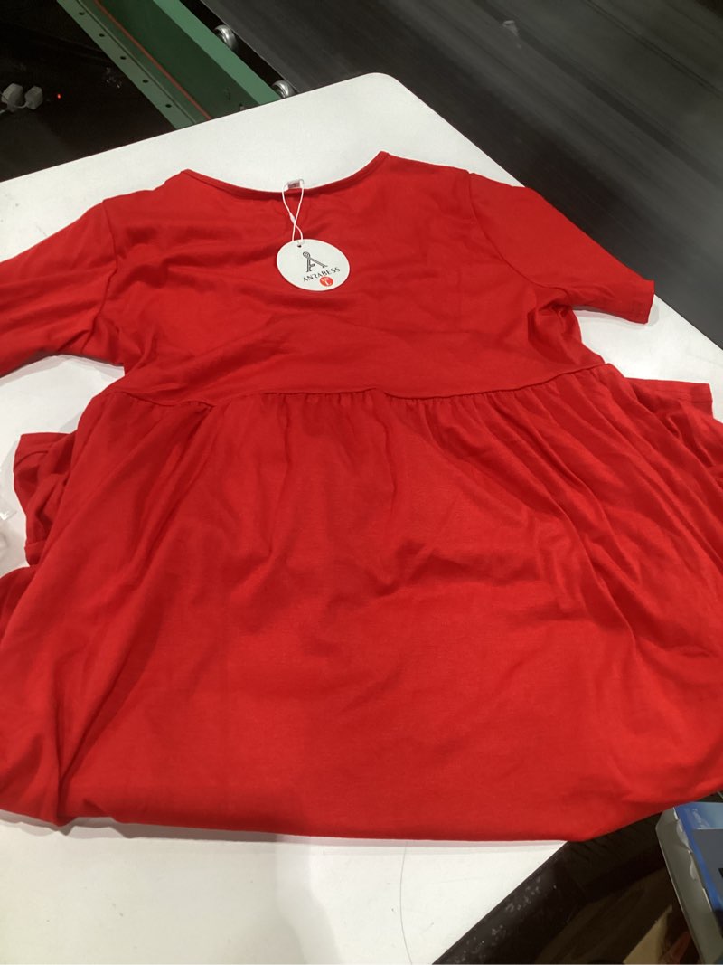 Condition photo showing Good Condition for anrabess womens 2026 summer casual maxi dress a line tiered flowy short sleeve crewneck t shirt beach travel long dresses small red