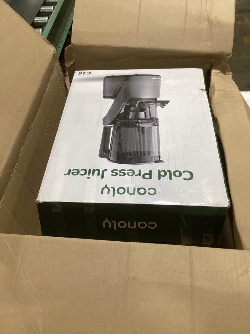 Condition photo showing New/Like New for Canoly C16 Cold Press Juicer, 6" Extra Wide Feed Chute, 3-IN-1 Strainers (Juice & Sorbet & Nut Milk), Powerful AC Brushless Motor, Self Precut System, Juicer Machines with BPA-Free (Space Gray)