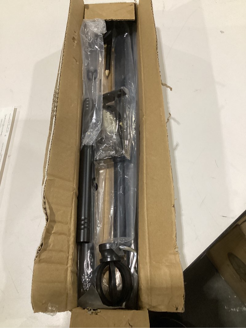 Condition photo showing As Is for black curtain rods for windows 28 to 48 inch, 5/8" diameter heavy duty metal adjustable small drapery rod with bracket