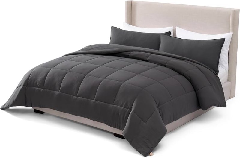 UGG King Size Comforter Set with 2 Pillow Shams Lightweight Down Alternative Comforter King Size Blanket Reversible Cozy Warm All Season Washable Hypoallergenic Bedding Set, Charcoal Grey (Leonora)