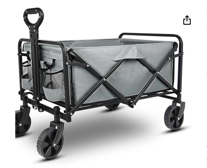 yesker foldable wagon - 220lbs collapsible garden carts with all terrain wheels for outdoor camping sports shopping gardening - heavy duty portable utility trolley (gray)