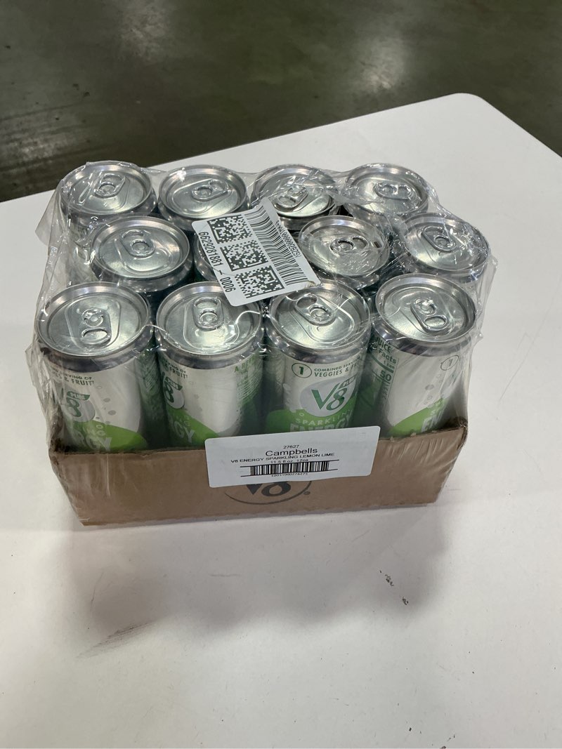 Condition photo showing New/Like New for V8 +SPARKLING ENERGY Lemon Lime Energy Drink, Made with Real Vegetable and Fruit Juices, 11.5 FL OZ Can (Pack of 12) Lemon Lime Pack of 12 (11.5 Fl Oz) MAY 09 2026