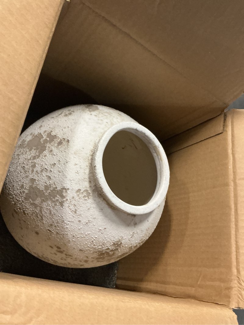 Condition photo showing Good Condition for Large White Ceramic Vase - 9.8 Inch Rustic Farmhouse Vase for Home Decor, Minimalist Tall Vases for Living Room, Table, Bathroom, Holiday & Weddings (Sandstone Grey) Sandstone Grey 9.8 inch