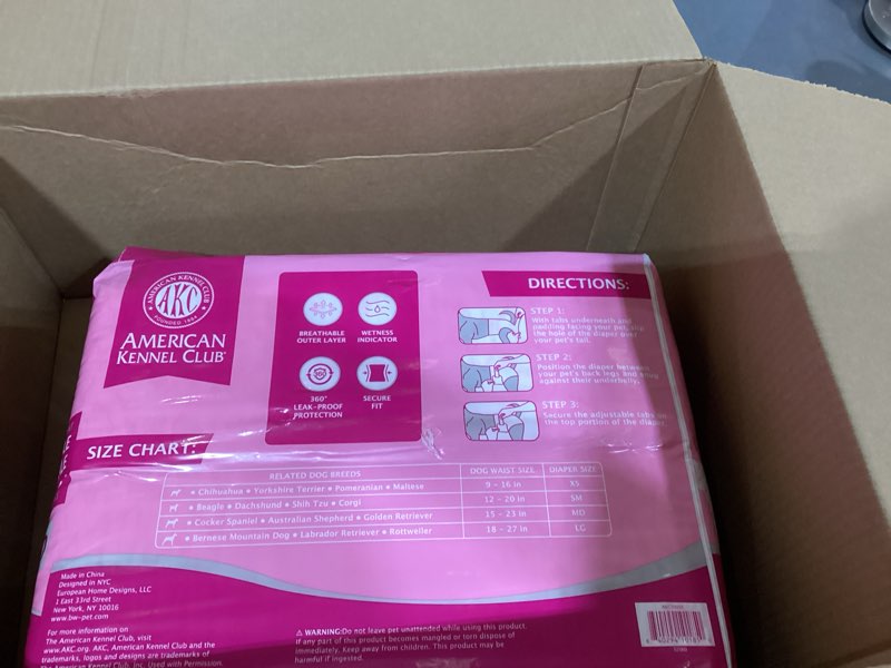 Condition photo showing New/Like New for american kennel club female dog wrap, disposable diapers with wetness indicator (m (15–23 in), 50, count) medium waist size 15 - 23 in 50.0
