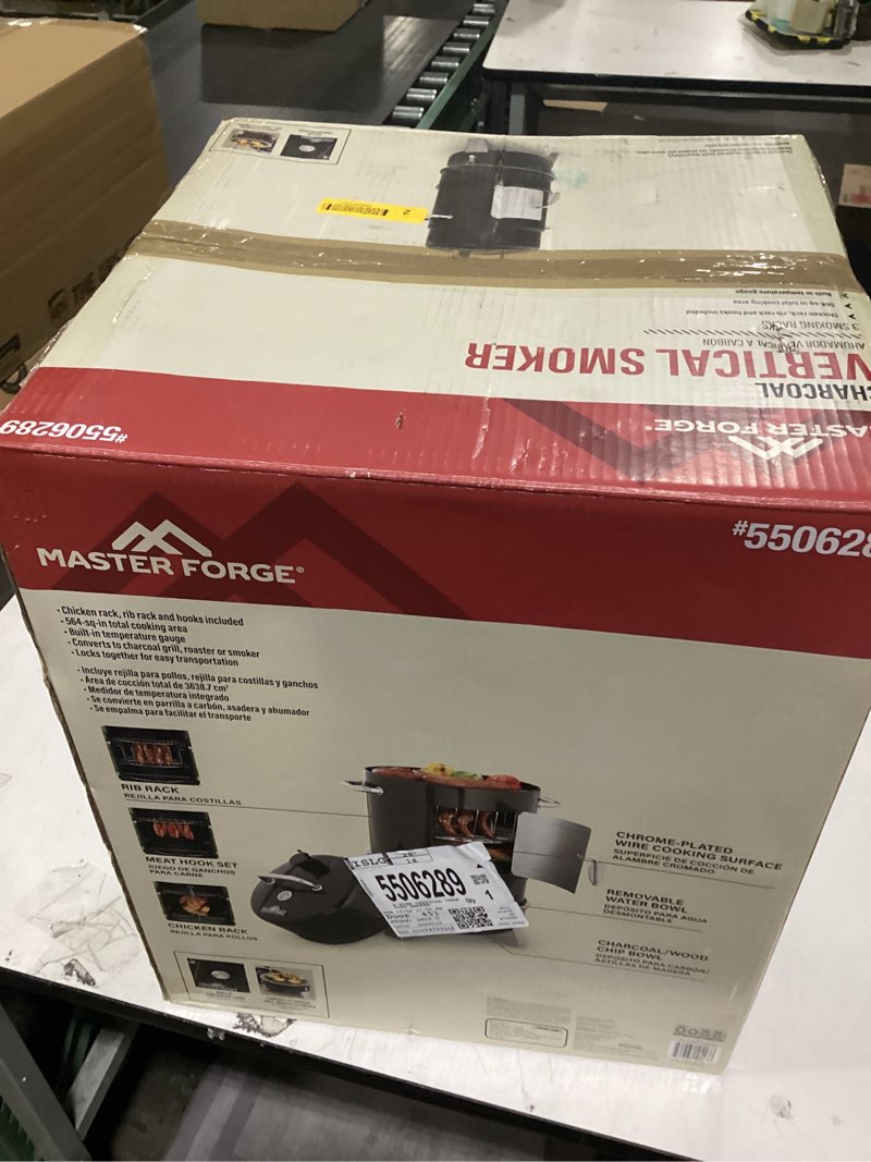 Condition photo showing New/Like New for Master Forge 564-Sq. in Black Vertical Charcoal Smoker