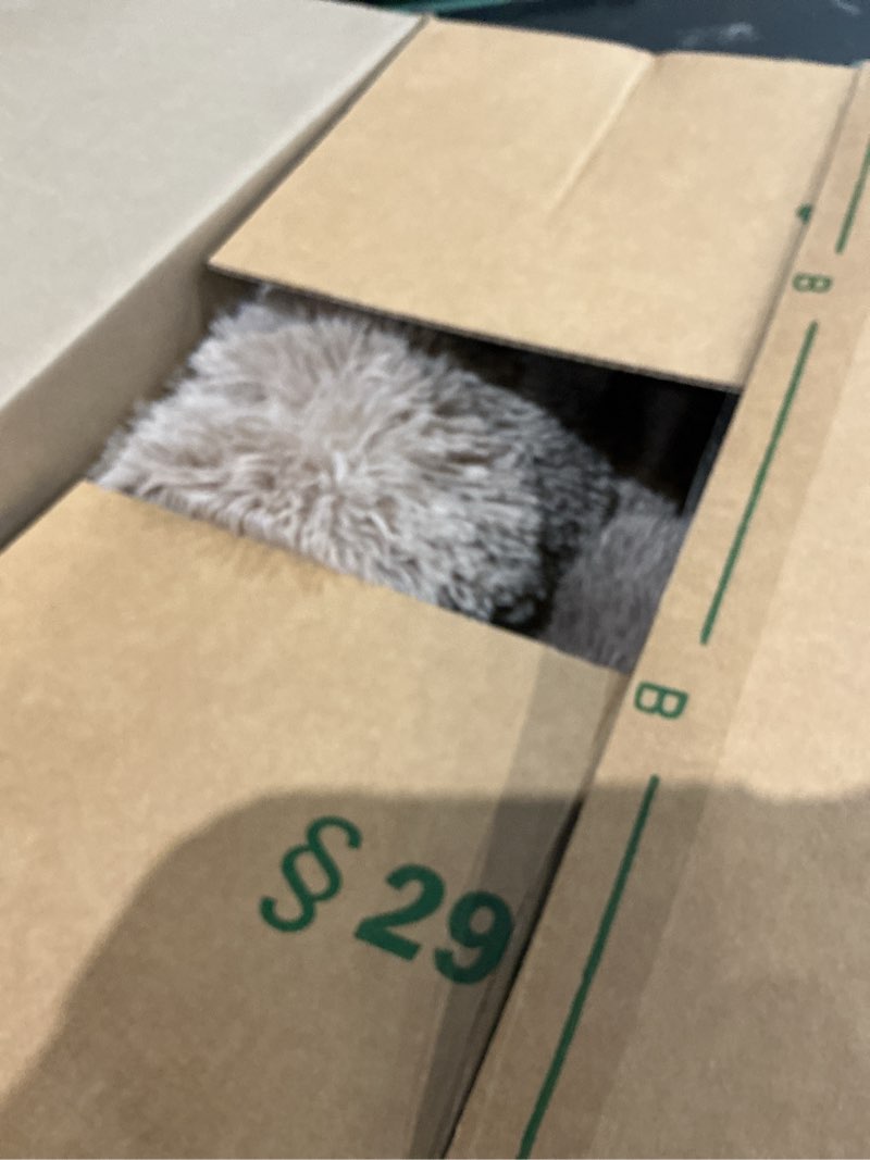 Condition photo showing Good Condition for bedsure calming dog bed for small dogs - donut washable small puppy bed, 23 inches anti-slip round fluffy plush faux fur large cat bed, fits up to 25 lbs pets, camel 23"l x 23"w x 8"th camel