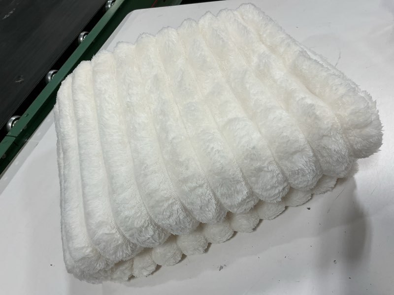 Condition photo showing Good Condition for Bedsure GentleSoft White Throw Blanket for Couch - Cozy Fleece Throw Blanket for Women Girls, Valentines Day Gifts for Her Him, Birthday Gifts for Women, Room Home Boho Decor, Off White, 50x60 Inches Off White Throw (50" x 60")