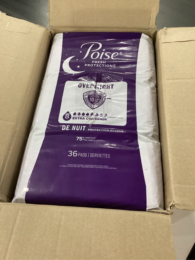 Condition photo showing New/Like New for Poise Overnight Incontinence & Postpartum Pads for Bladder Leaks, 8 Drop Extra Coverage, 72 Count (2 Packs of 36), Packaging May Vary Long 72