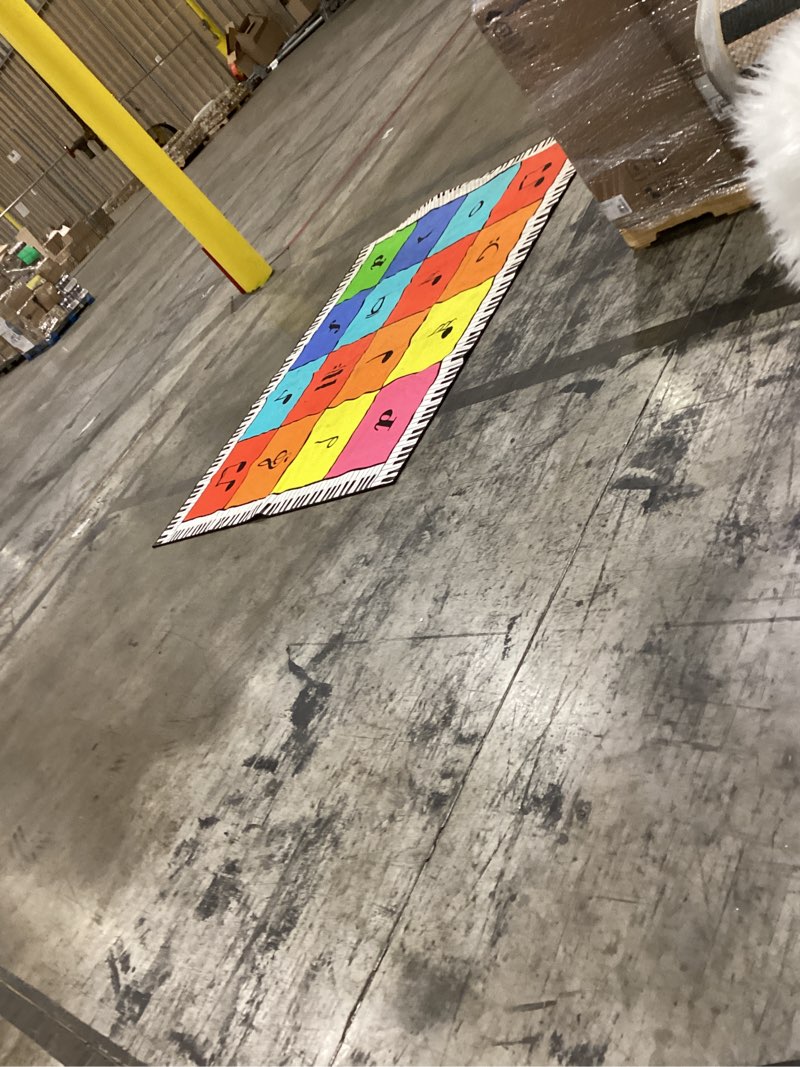 Condition photo showing As Is for music note classroom rug 7'5"x13' elementary music classroom seating rug with 24 seats colorful muiscal area rug for nursery, preschool, kids room and music studio 7'6" x 13'1" (rectangular) music note