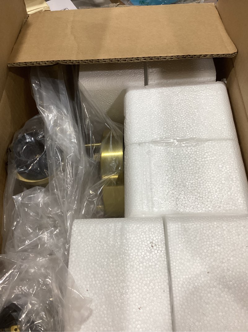 Condition photo showing Good Condition for 3-Light Bathroom Light Fixtures, Brushed Gold Vanity Light, Farmhouse Wall Lights with Milky White Frosted Glass Shades, Bathroom Wall Lamp for Mirror Kitchen Bedroom Hallway Living Room Brushed Gold & Milky White Glass 3-Light