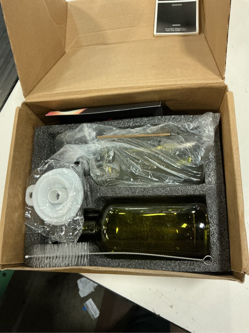 Condition photo showing Good Condition for verspace uv-protected green glass olive oil dispenser bottles for kitchen - 2 pack - 12oz includes 40 kitchen essential labels, avocado oil dispenser set, modern decor for home, airbnb, cafe black w/ green bottles 12oz / 350ml (set of 2)