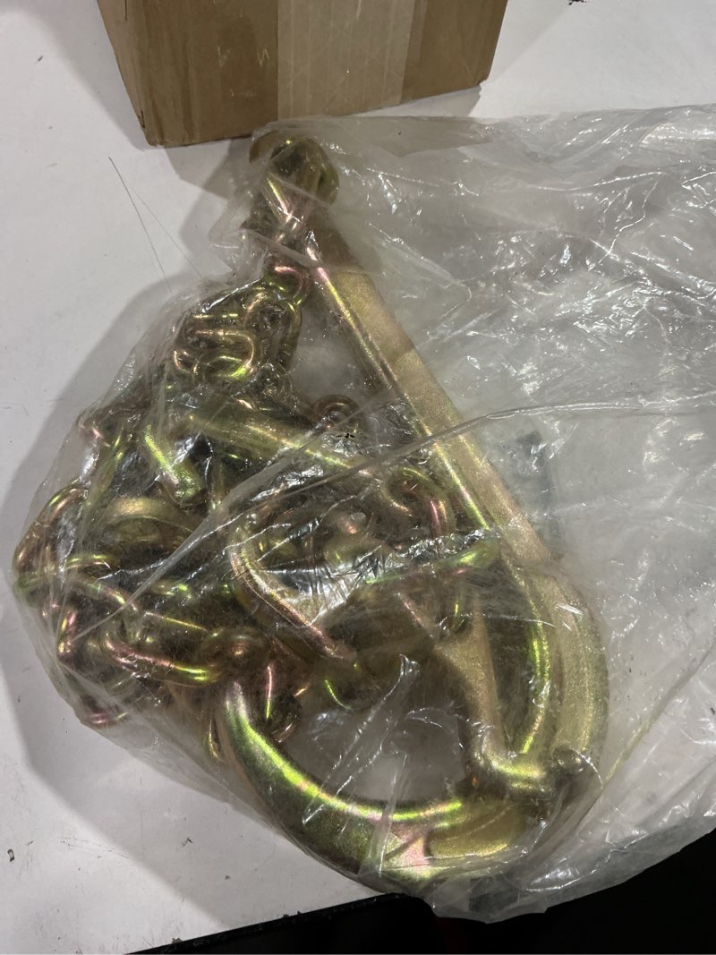 Condition photo showing As Is for 2pcs g80 j hooks tow chain, 5/16"x6' recovery tow hooks chain 15in j hook w/rtj & grab hook, 18800lbs tow truck accessories j hooks, bridle tow transport chain, wrecker towing truck equipment 2pcs-5/16"x6ft