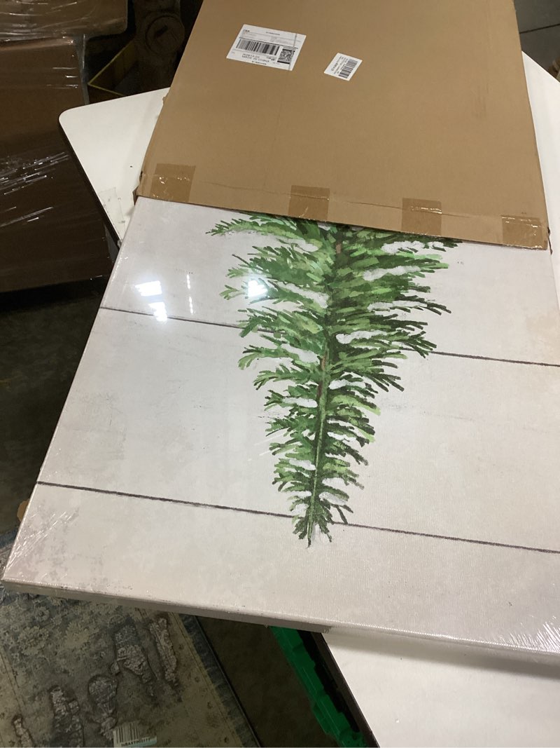 Condition photo showing New/Like New for iKNOW FOTO Vintage Christmas Pine Tree Winter Scene Canvas Wall Art - 20x40in Botanical Landscape Print - Retro Aesthetic Room Decor - Stretched Canvas Ready to Hang