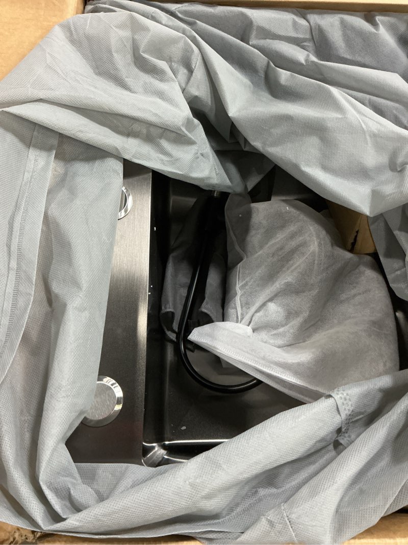 Condition photo showing Good Condition for black drop in kitchen sink, stainless steel single bowl sink with 3 holes, topmount workstation sink, farmhouse rectangle basin with multiple accessories (19.7 * 17.7 * 7.9in) with faucet 19.7 * 17.7 * 7.9in