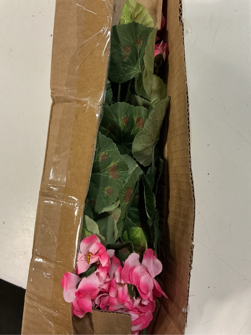 Condition photo showing Good Condition for artificial geranium fake flowers for outdoors decoration, 6 bundles silk geraniums pink flower uv resistant look real faux plants for outside planter front door garden porch patio balcony yard home 6 pink