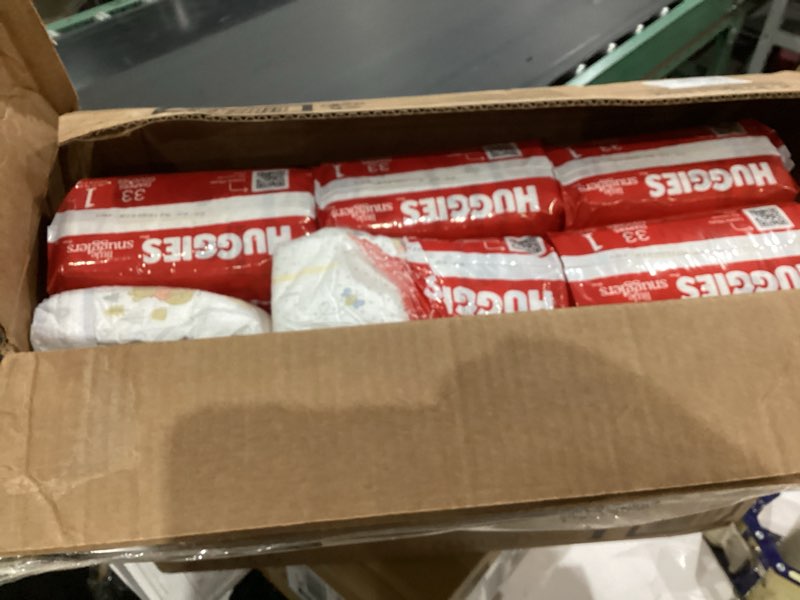 Condition photo showing As Is for incomplete))))huggies size 1 diapers, little snugglers diapers, size 1 (8-14 lbs), 198 count (6 packs of 33), packaging may vary
