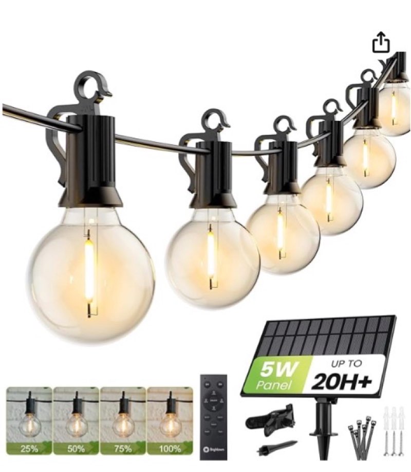 brightown 158ft solar string lights outdoor waterproof with remote, solar patio lights with 75 shatterproof led bulbs, 3 light mode, dimmable & timer, hanging string lights for porch garden bistro