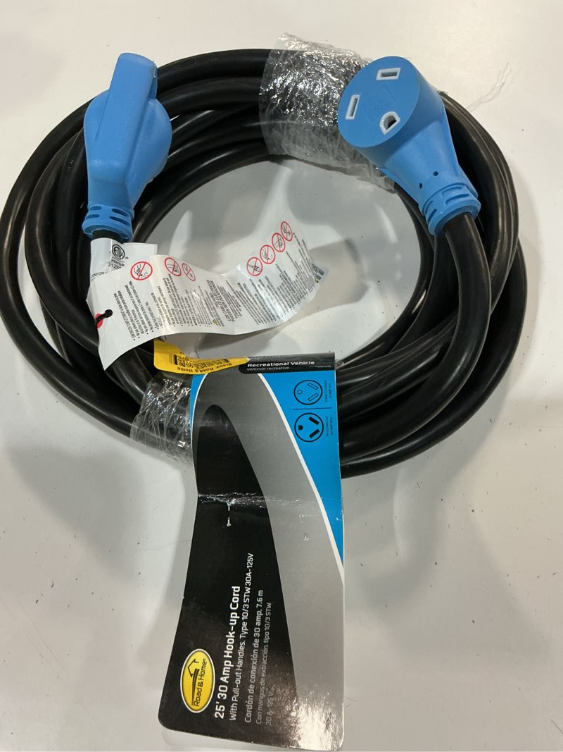 Condition photo showing Good Condition for 25 ft. 10/3 30 amp hook-up cord with pull-out handles