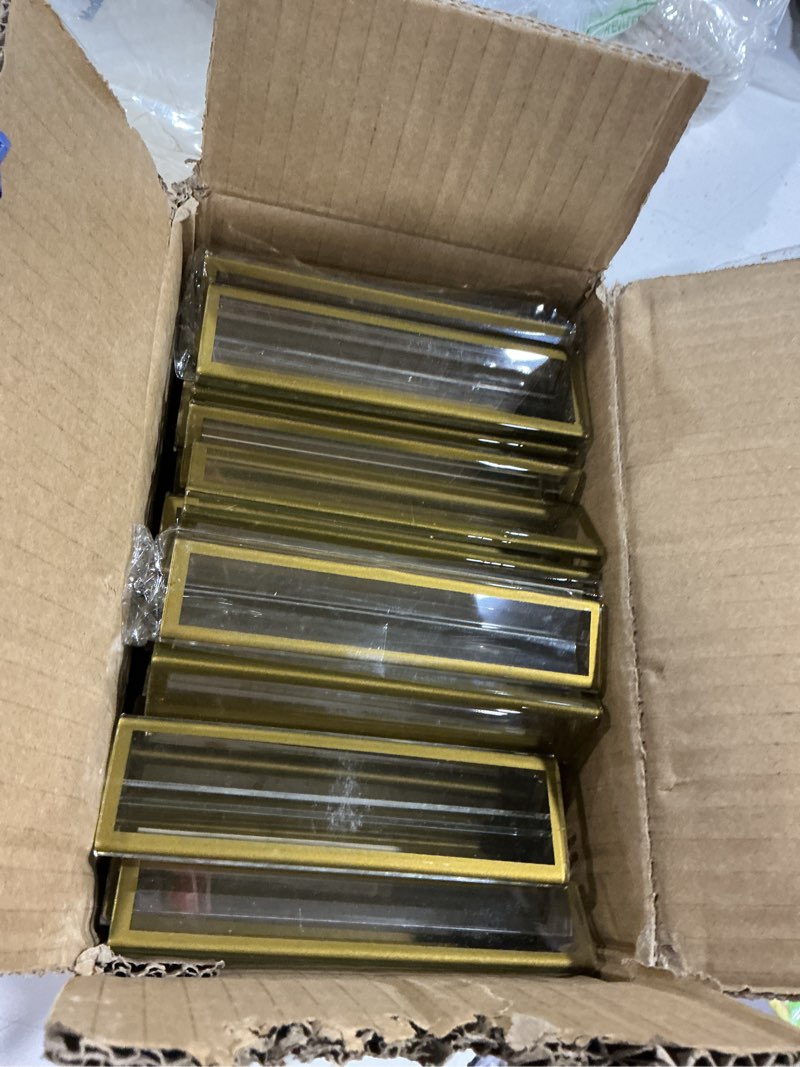 Condition photo showing Good Condition for 16 pack acrylic sign holders 5x7 clear double sided gold picture frames | display holders for wedding table numbers, menu display stand for restaurant party gold 16 pack-5x7