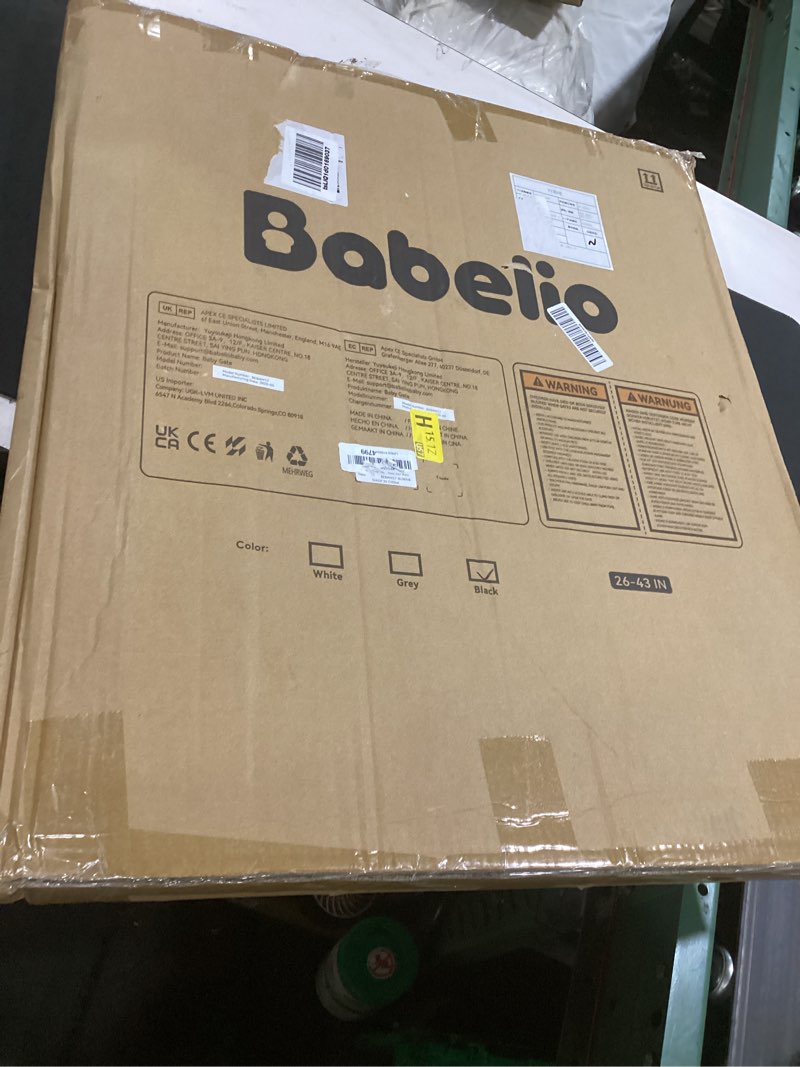 Condition photo showing As Is for (similar) babelio baby gate for doorways and stairs, 36-41\" pet gate with wide walk thru door and lock indicator, no drill pressure mounted safety gate with double lock and self-closing, black black 36-41\"w, 30\"h