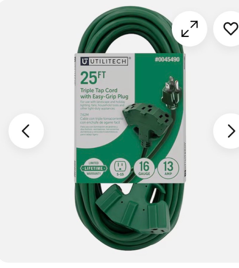 Utilitech 25ft 16/3 3-Prong Green Outdoor SJTW Light Duty General Extension Cord