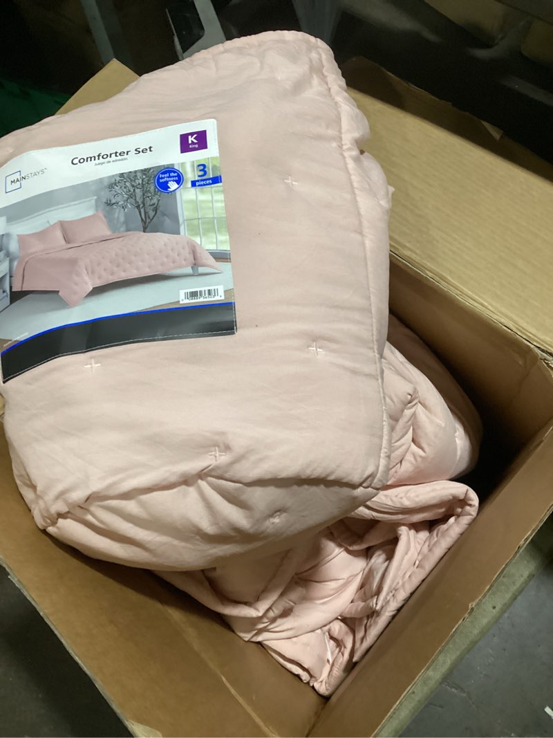 Condition photo showing Good Condition for mainstays king comforter set, super soft & embroidered, 3-piece,pink