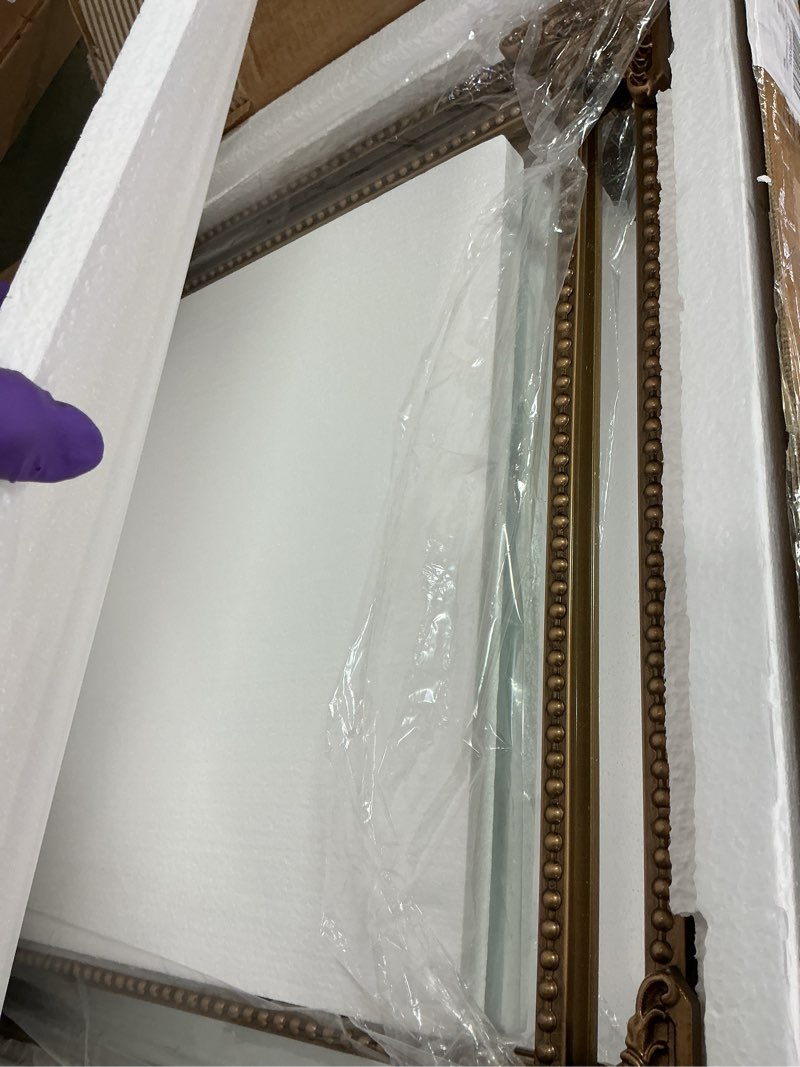 Condition photo showing Good Condition for Keonjinn Vintage Mirror for Wall, 24" x 36" Antique Rectangular Gold Mirrors with Metal Frame, Baroque Style Decoration for Mantle, Bathroom, Living Room, Fireplace, Bedroom, HD Shatterproof Glass Antique Brass 36"L x 24"W