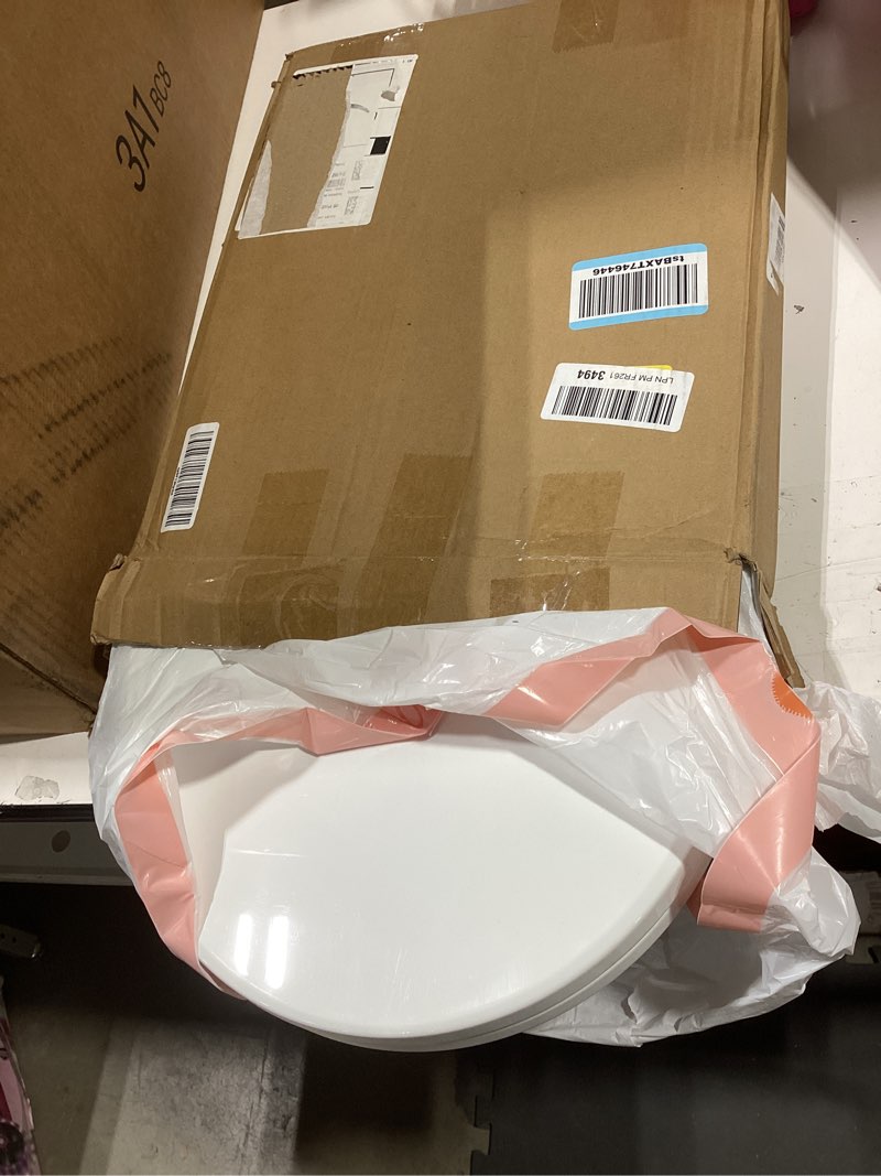 Condition photo showing Good Condition for large opening toilet seat soft close, open front round toilet seat with adjustable hinges, round, white,