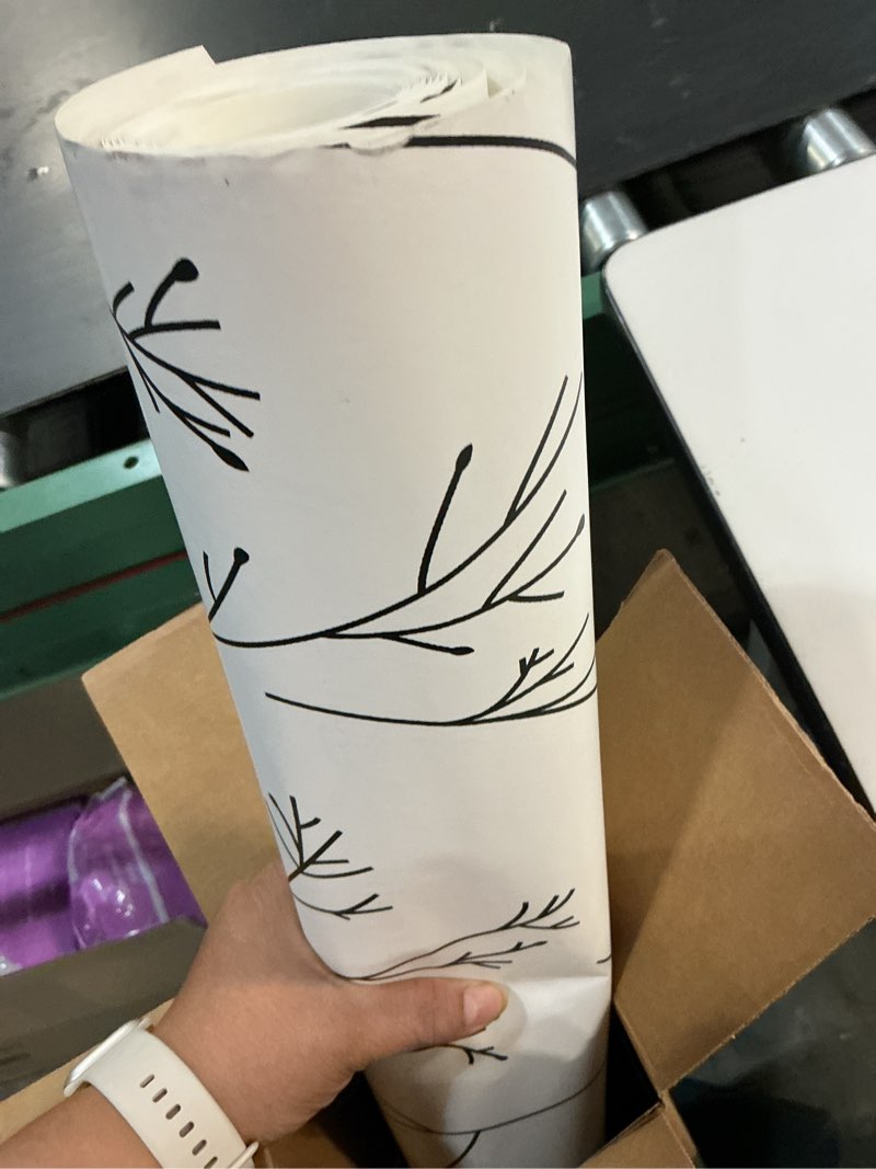 Condition photo showing As Is for roommates rmk11675wp black & white twigs peel and stick wallpaper black/white