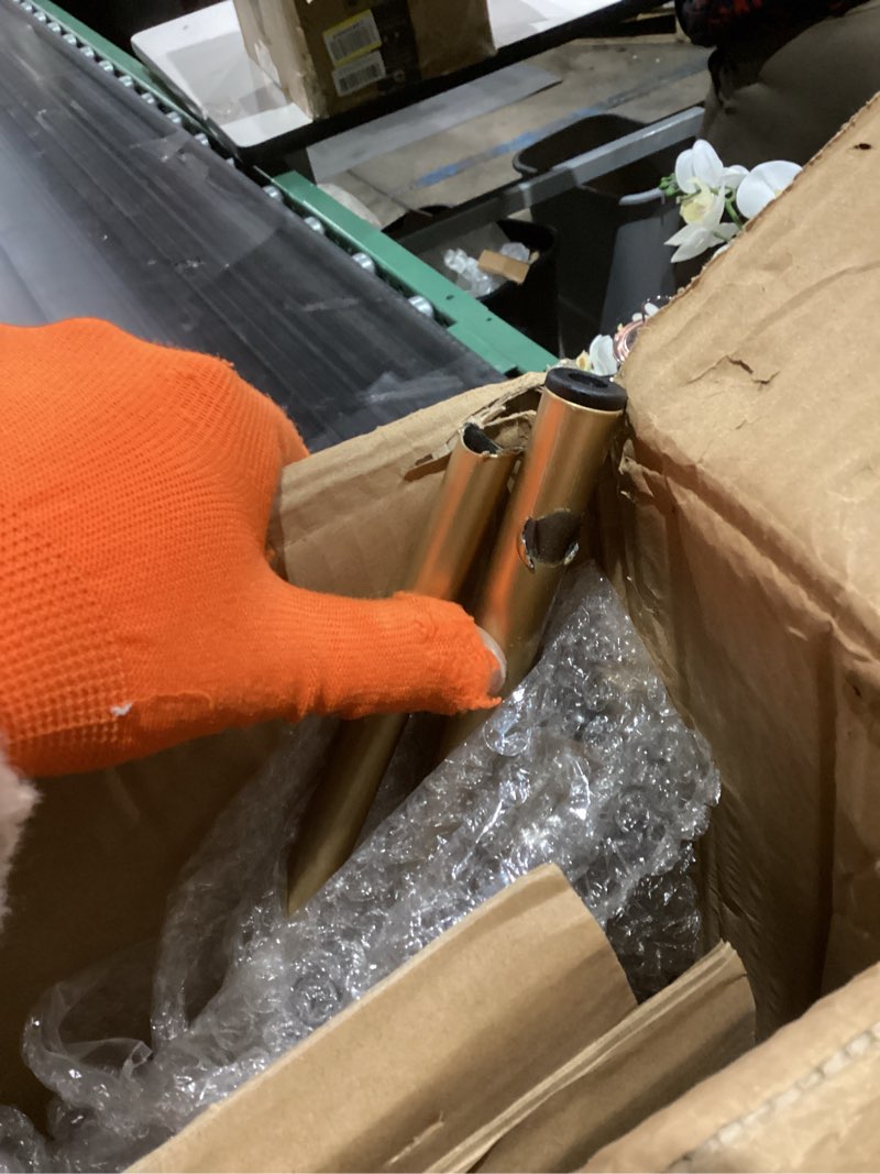 Condition photo showing As Is for danpinera Round Side Table with Fabric Storage Basket, Pack of 2, Metal Side Table Small Bedside Table Nightstand with Removable Tray Top for Living Room, Bedroom, Nursery, Laundry, Gold Gold 2