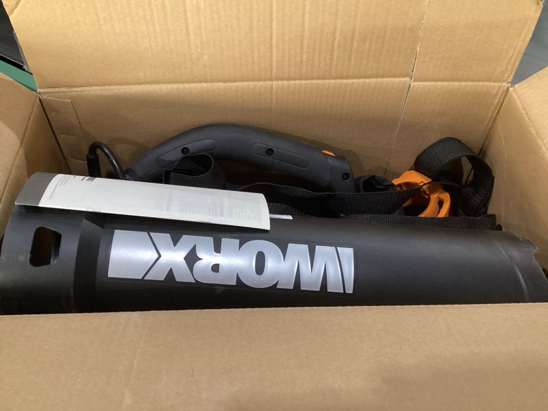 Condition photo showing As Is for WORX 12 Amp Trivac 3-in-1 Electric Leaf Blower/Mulcher/Yard Vacuum - WG512, USED, MISSING PARTS 