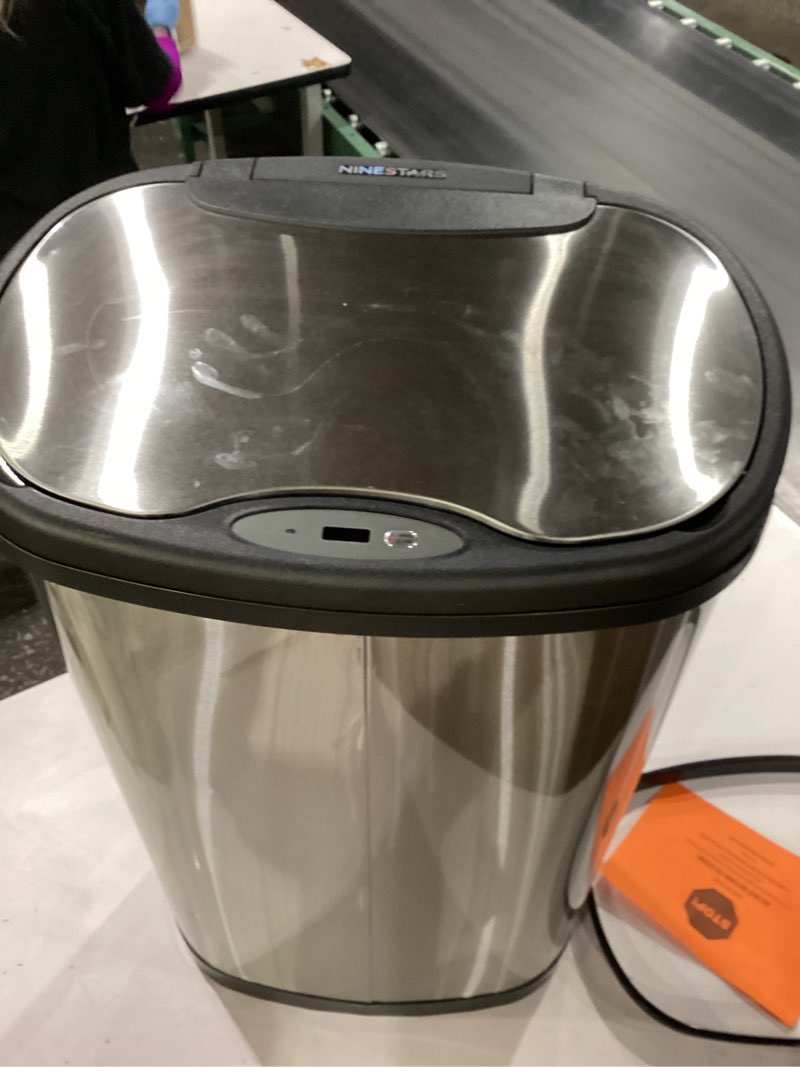 Condition photo showing New/Like New for Ninestars DZT-50-25 Motion Sensor Trash Can, Large, Silver