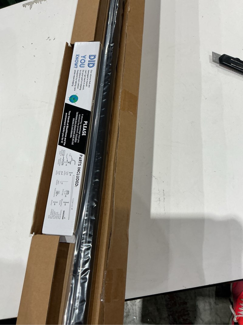 Condition photo showing New/Like New for blasthome® non-adjustable luxury curtain rods for windows, 1 ¼” rod set, 3 1/2 foot fixed length, tuxedo black single rod tuxedo black 3 1/2 foot