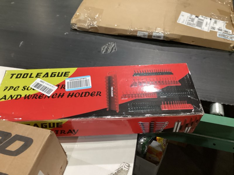 Condition photo showing New/Like New for TOOLEAGUE 7Pcs Socket Organizer Tray and Magnetic Wrench Holder Set,Red SAE & Black Metric, 1/2", 1/4", 3/8" Socket Storage Trays for Tool Box Drawer