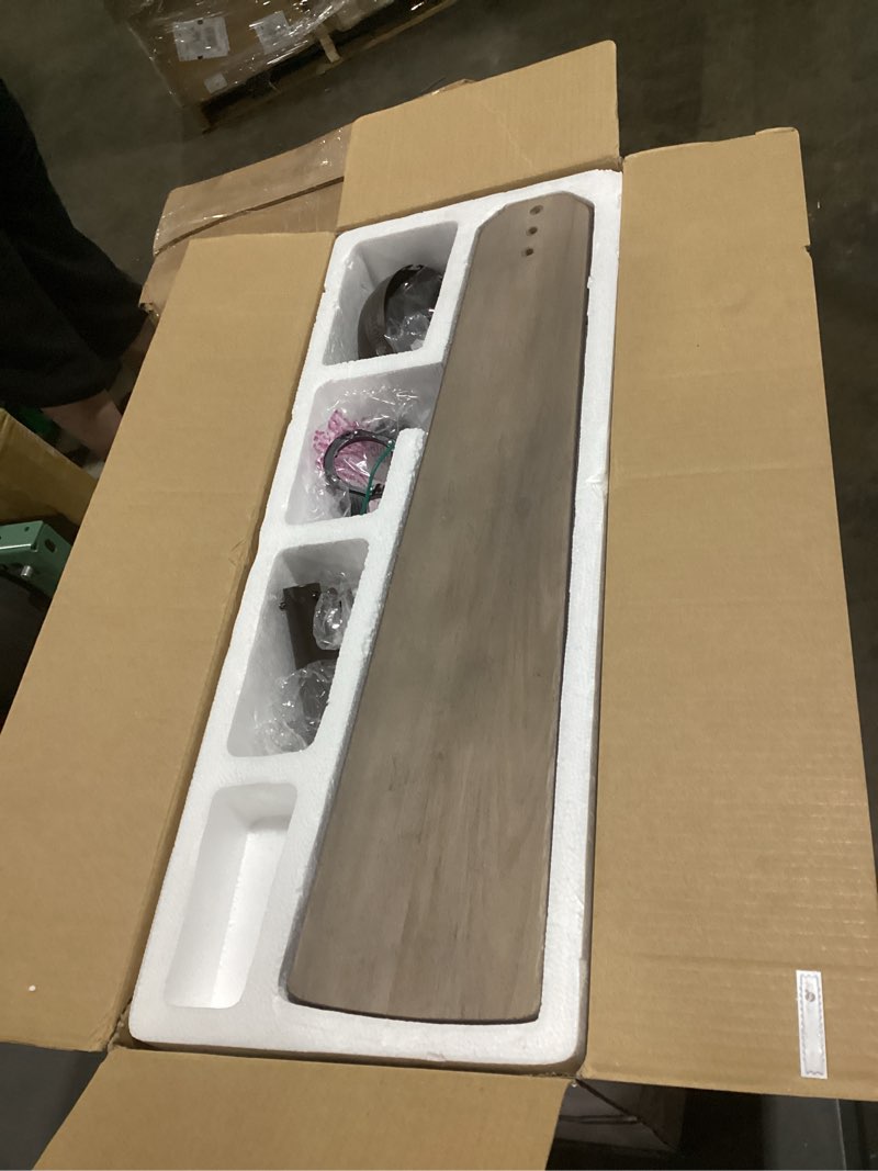 Condition photo showing As Is for harbor breeze bradbury 60-in integrated led downrod or flush mount bronze with hickory/walnut blades ceiling fan with light - remote included ( 6 -blade )