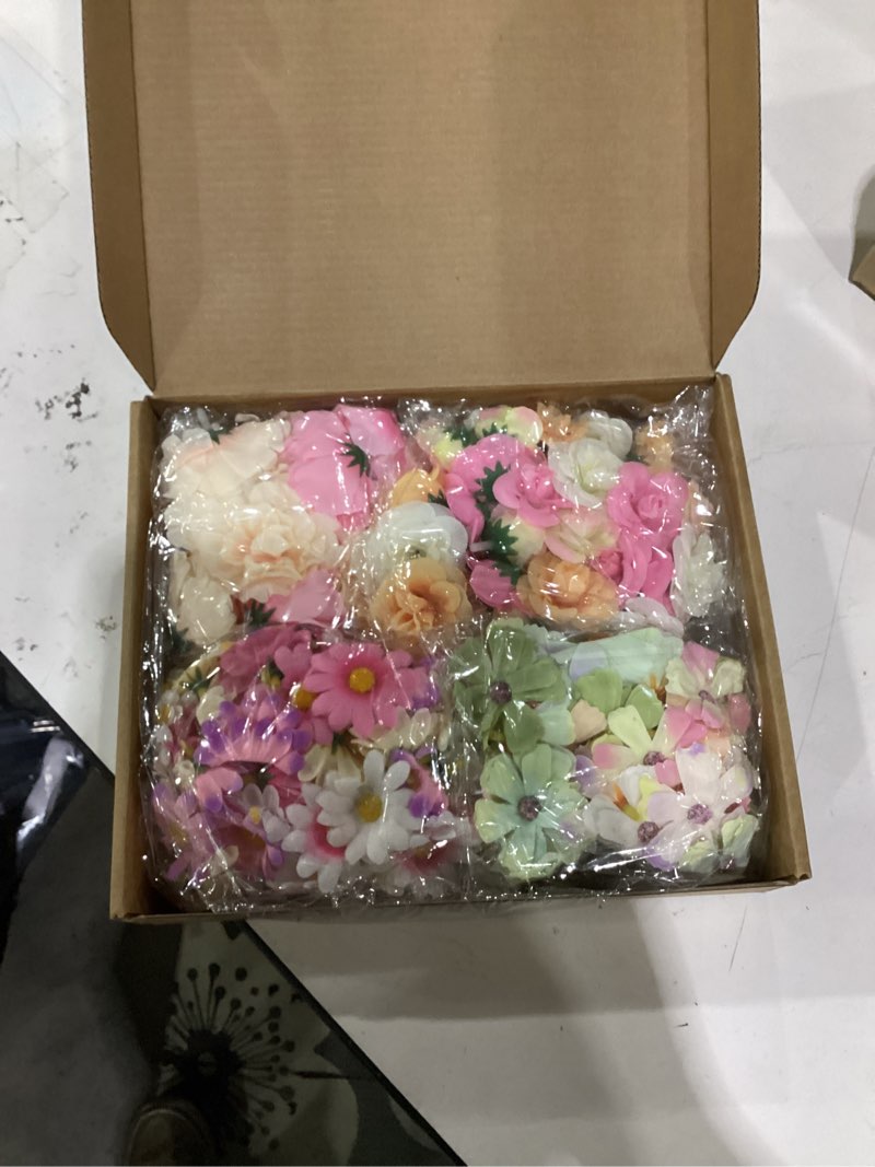 Condition photo showing Good Condition for 210 pcs mini silk flower heads small fake rose daisy faux flowers bulk for crafts artificial loose fabric flowers heads sunflower bulk for wedding hair cap dresses decorations (light colors mixed)