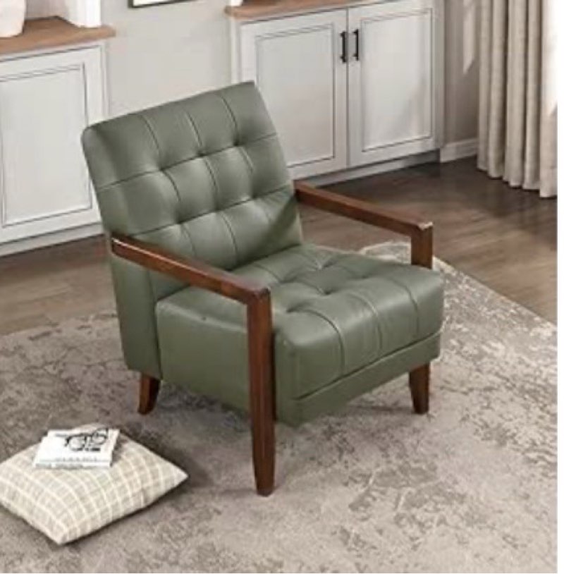 Lexicon Modern Accent Chair, Luxury Genuine Leather Match Living Room Chair with Tufted Cushions, So