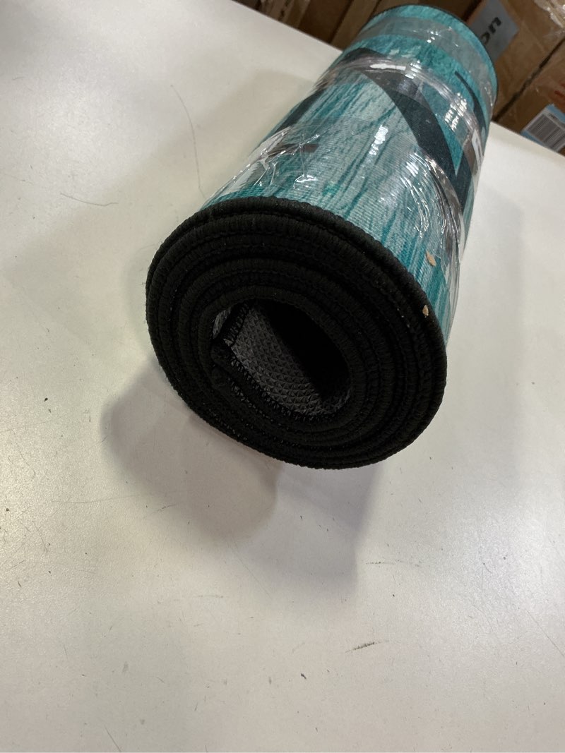 Condition photo showing Good Condition for Nesphy Turquoise Teal Kitchen Rugs and Mats Non Skid Washable Set of 2, Brown Wooden Vintage Farmhouse Floor Mats, Sweet Heart Home Runner Rug, Rustic Kitchen Decor Large Rustic Teal Brown