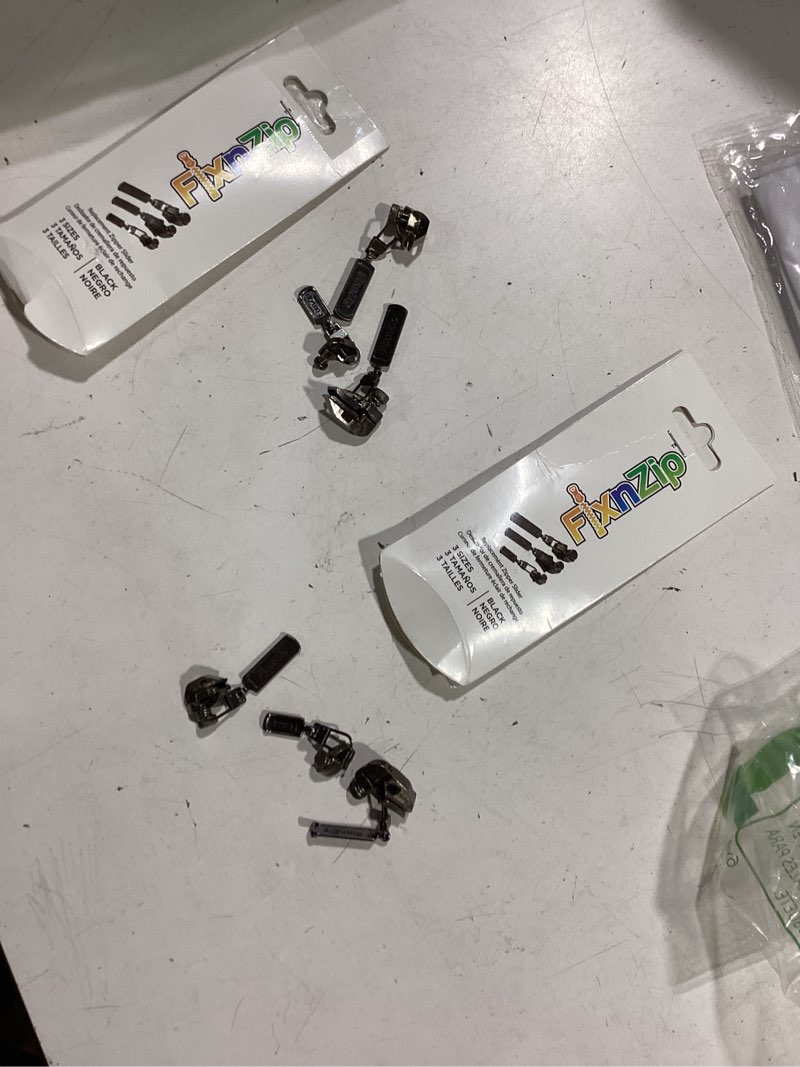 Condition photo showing New/Like New for fixnzip small, medium, and large black nickel zipper repair kit bundle | universal no-sew slider replacement for all apparel needs | instant and reusable zipper repair tool | sizes 1-10