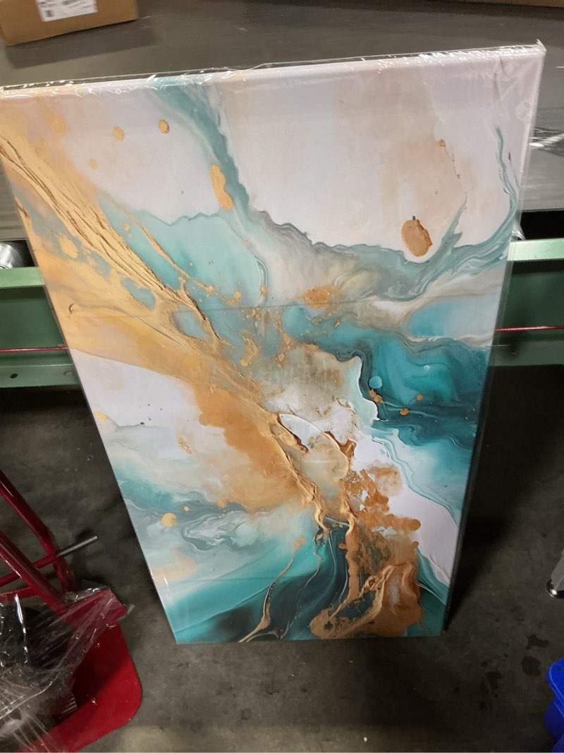 Condition photo showing Good Condition for teal abstract wall art for living room turquoise picture abstract marble canvas painting wall decor teal and gold texture prints poster modern neutral artwork for office bedroom home decoration 20x40” 40l" x 20w" tealabs