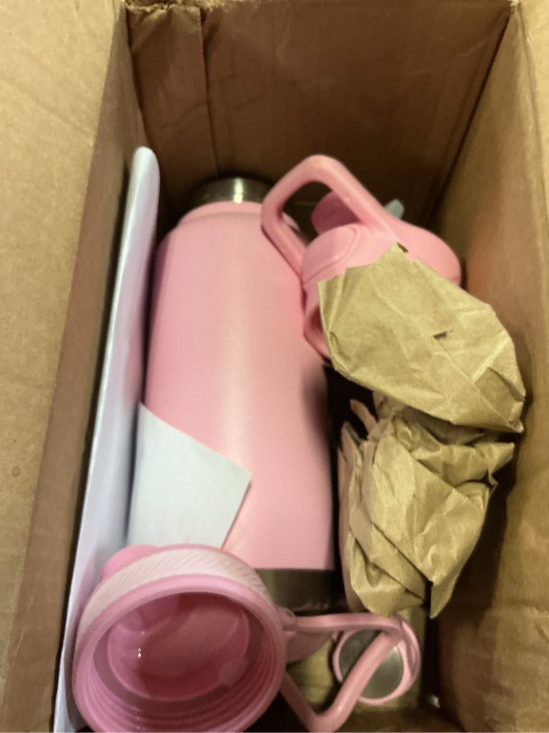 Condition photo showing As Is for thermoproof 32 oz pink double-walled stainless steel water bottle  vacuum insulated  leakproof  dishwasher safe