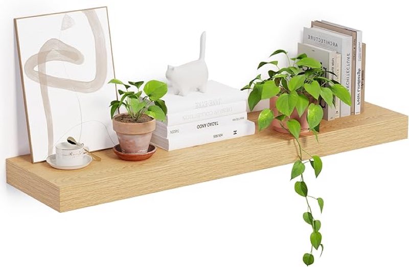 Heimlove 12 Inch Deep Floating Shelves, 48 x 12 inches Long Wall Shelf, Large Display Shelf & Storage Shelf, Rustic Wood Wall Shelves for Fireplace Mantel