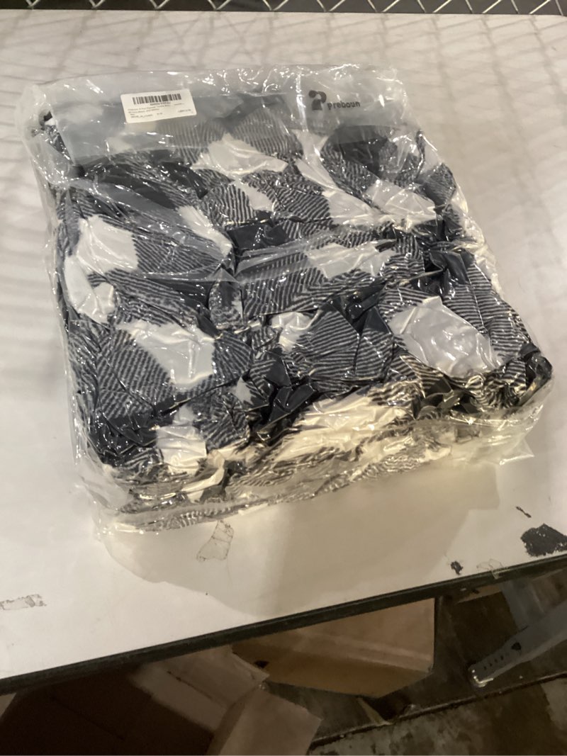 Condition photo showing New/Like New for Preboun 6 Pack Fleece Throw Blankets, Buffalo Plaid Lightweight Throws for Sofa, Travel, Office & Bulk Use(50 x 60 Inch,Black and White) Black and White 50 x 60 Inch