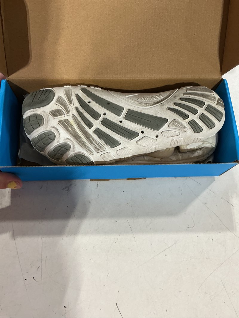 Condition photo showing Good Condition for seekway barefoot water shoes for kids - wide toe box and quick-dry sand shoes toddler for hiking swim beach pool kayak sport accessories, camping essentials non-slip for boys girls sizes 13 little kid 4f-206 gray white