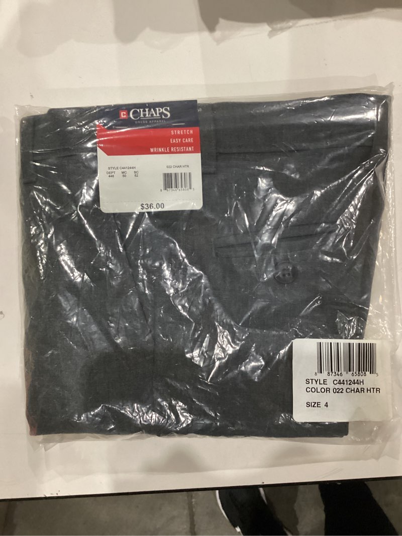 Condition photo showing As Is for Chaps Boys Flat Front Dress Pants 4 Charcoal Heather