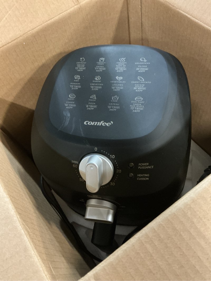 Condition photo showing Good Condition for COMFEE' Compact 2.1 Quart Air Fryer with 12 Menu Options, Adjustable Timer & Temperature Control 180-400 degrees F, Dishwasher-Safe Nonstick Fry Basket